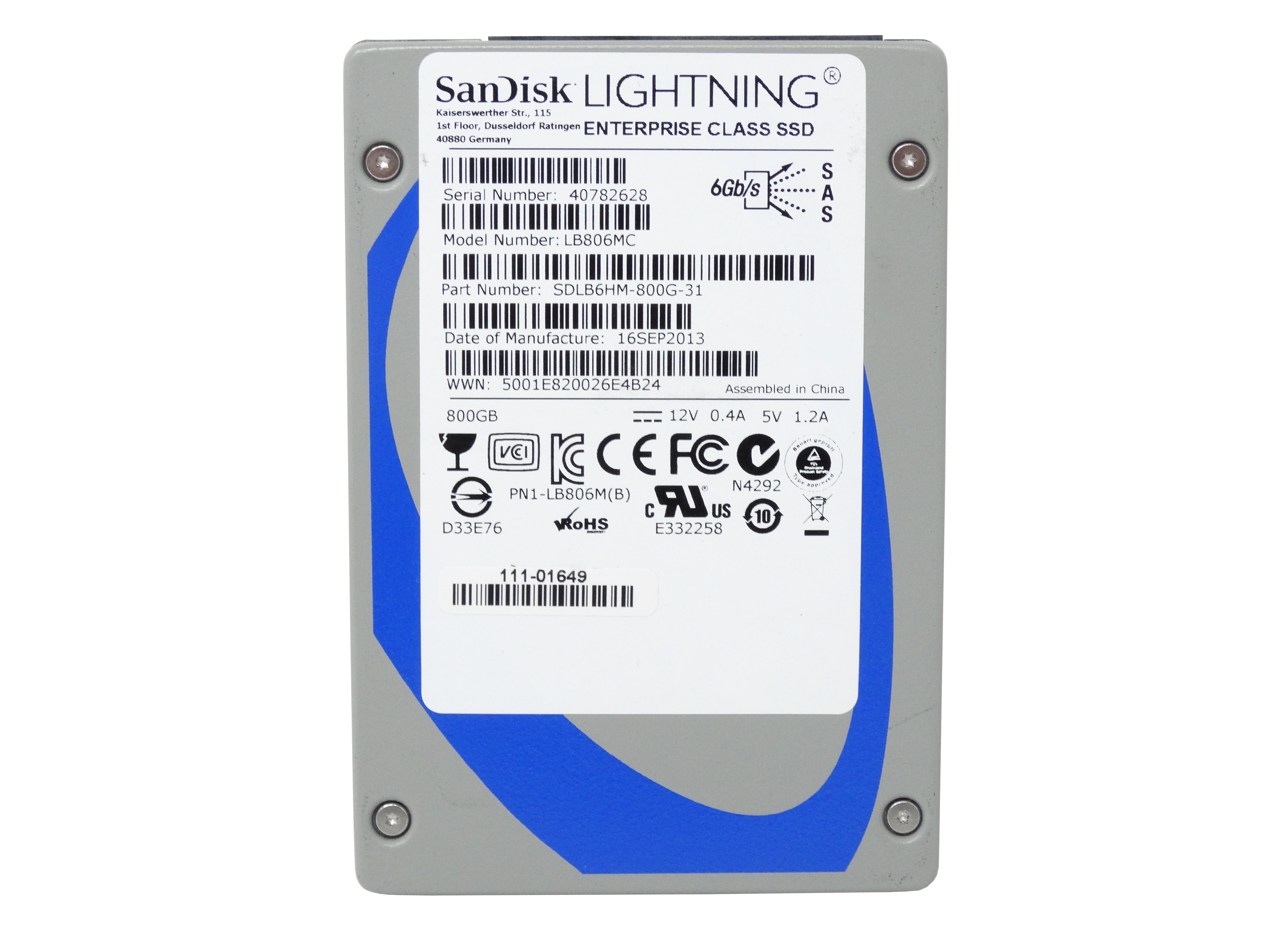 Sandisk LIGHTNING 800GB 6Gb/s 2.5'' SAS Solid State Drive SSD (LB806MC)