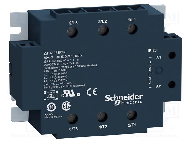 SSP3A250B7 | Schneider Electric Harmony SSP 3-Phase Solid State Relay 50A