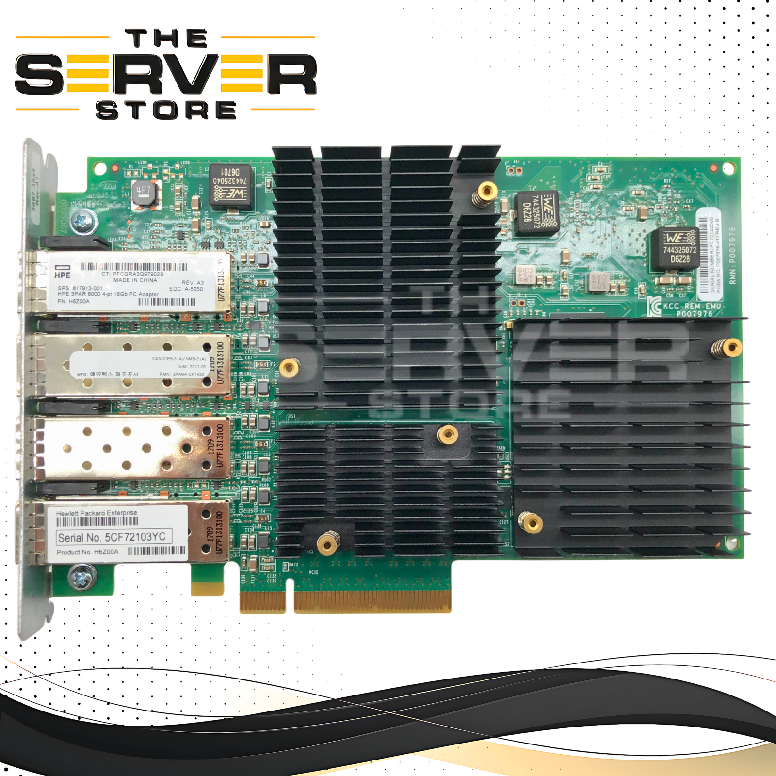 HPE 3PAR 8000 4-Port 16Gb/s Fibre Channel (FC) Host Bus Adapter. P/N: H6Z00A, 5697-3646, E7Y10-63011, P007976-41J REV B, 817913-001.