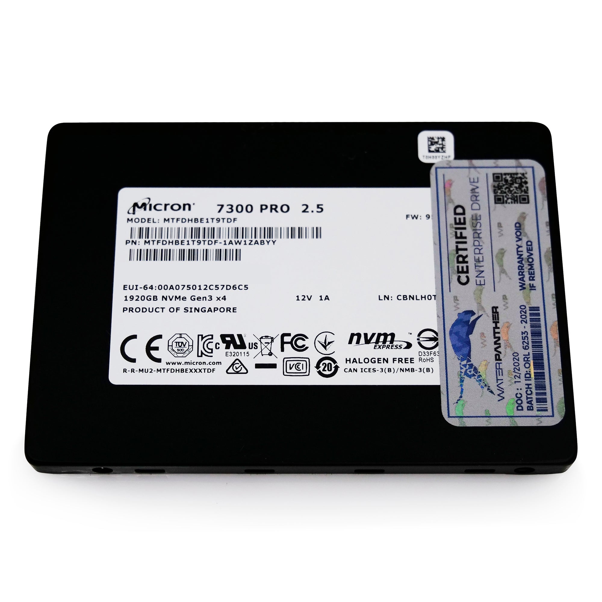 Micron 7300 Pro MTFDHBE1T9TDF-1AW1ZABYY 1.92TB PCIe Gen 3.0 x4 4GB/s 3D TLC U.2 2.5in Solid State Drive