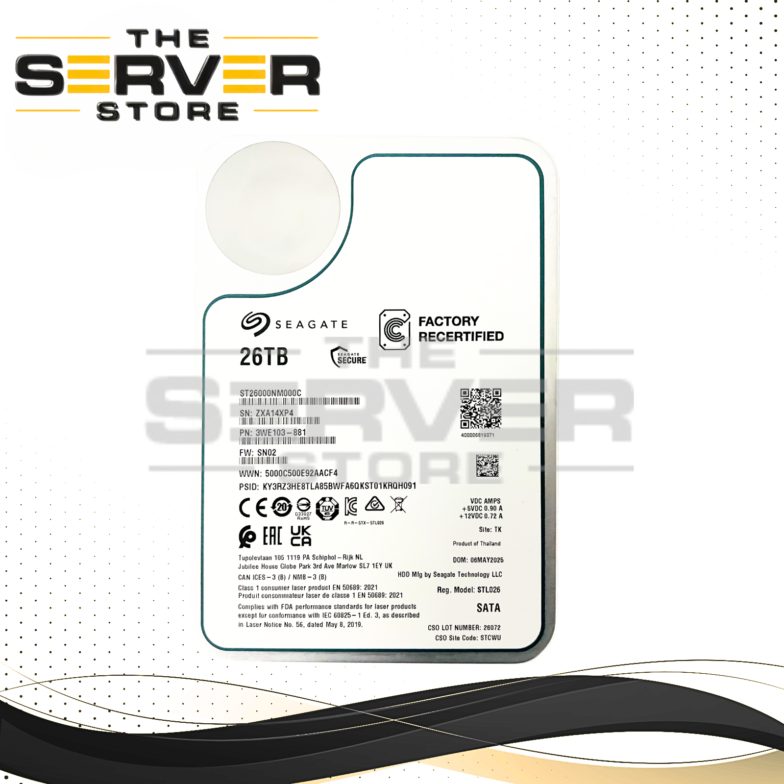 Seagate 26TB SATA 6G 7.2K RPM CMR 3.5" HDD Exos Enterprise STL026 ST26000NM000C