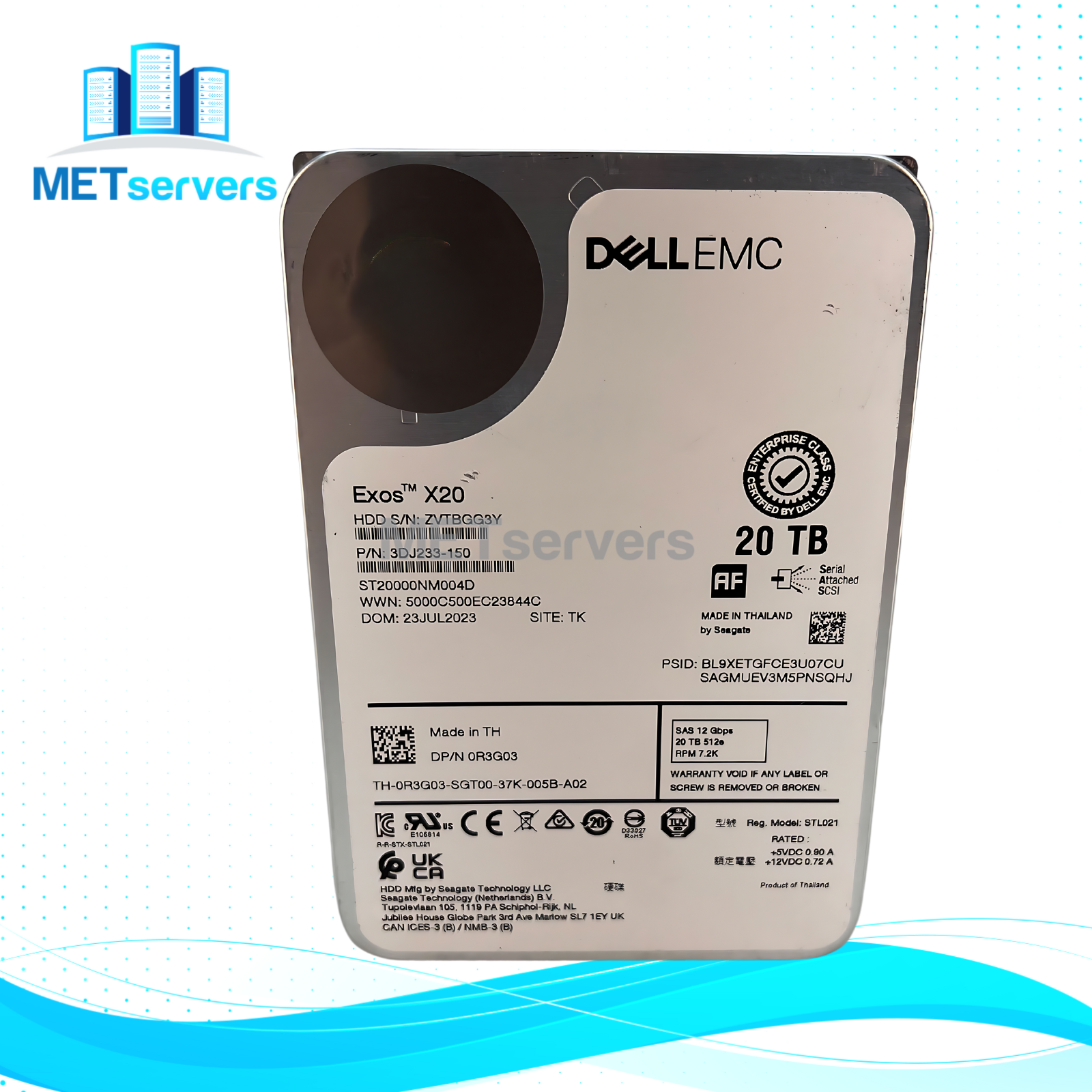 DELL/EMC 20TB 512e SAS 12Gbps 7.2k 3.5" HDD Hard Drive (3DJ233-150)