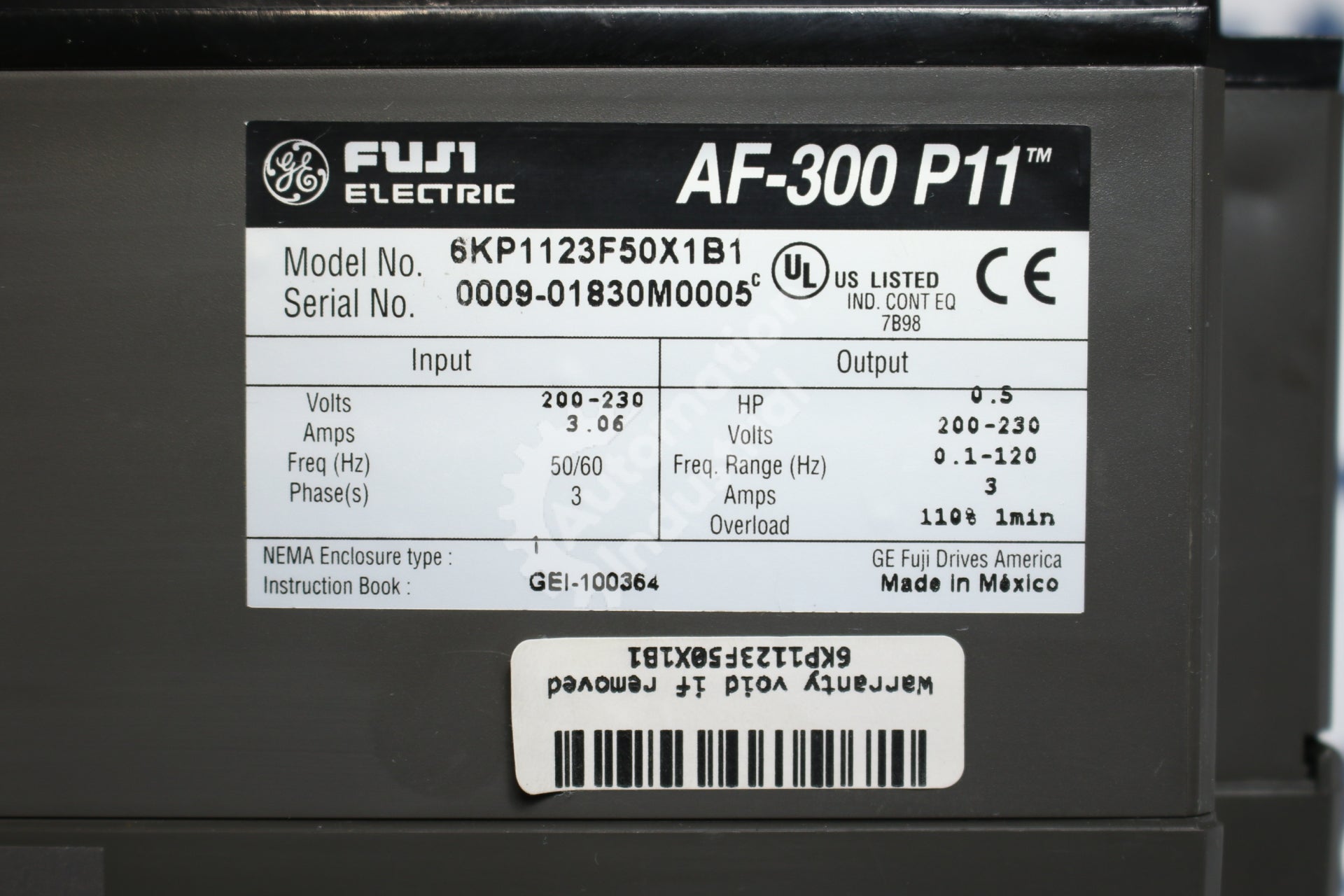 General Electric GE Fuji 6KP1123F50X1B1 .5HP Drive