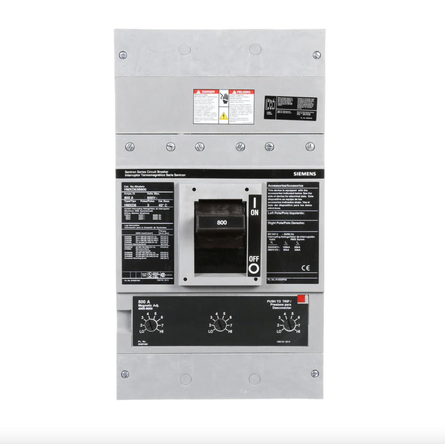Siemens HMXD63B800 Sentron Molded Case Circuit Breaker 800A 3-Pole 600VAC Bolt-On