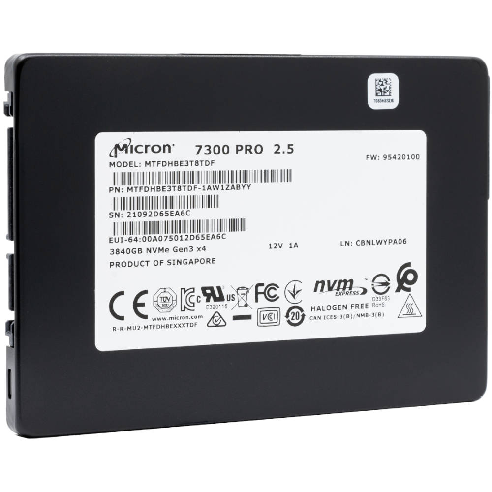 Micron 7300 Pro MTFDHBE3T8TDF-1AW1ZABYY 3.84TB PCIe Gen 3.0 x4 4GB/s 3D TLC U.2 2.5in Solid State Drive