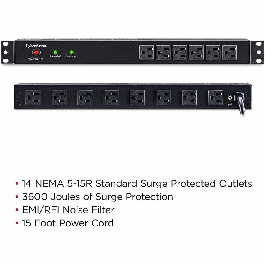 CyberPower RKBS15S6F8R Rackbar 14 - Outlet Surge Protector with 3600 J Surge Suppression