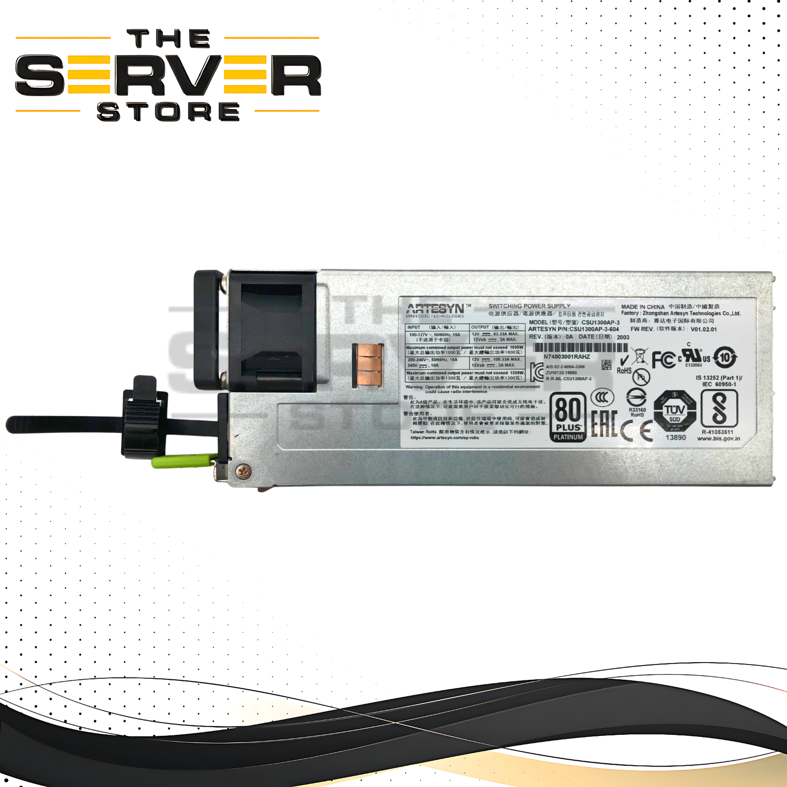 Artesyn 1300W 80+ Platinum 1U Redundant Hot-Swap Power Supply CSU1300AP-3-604