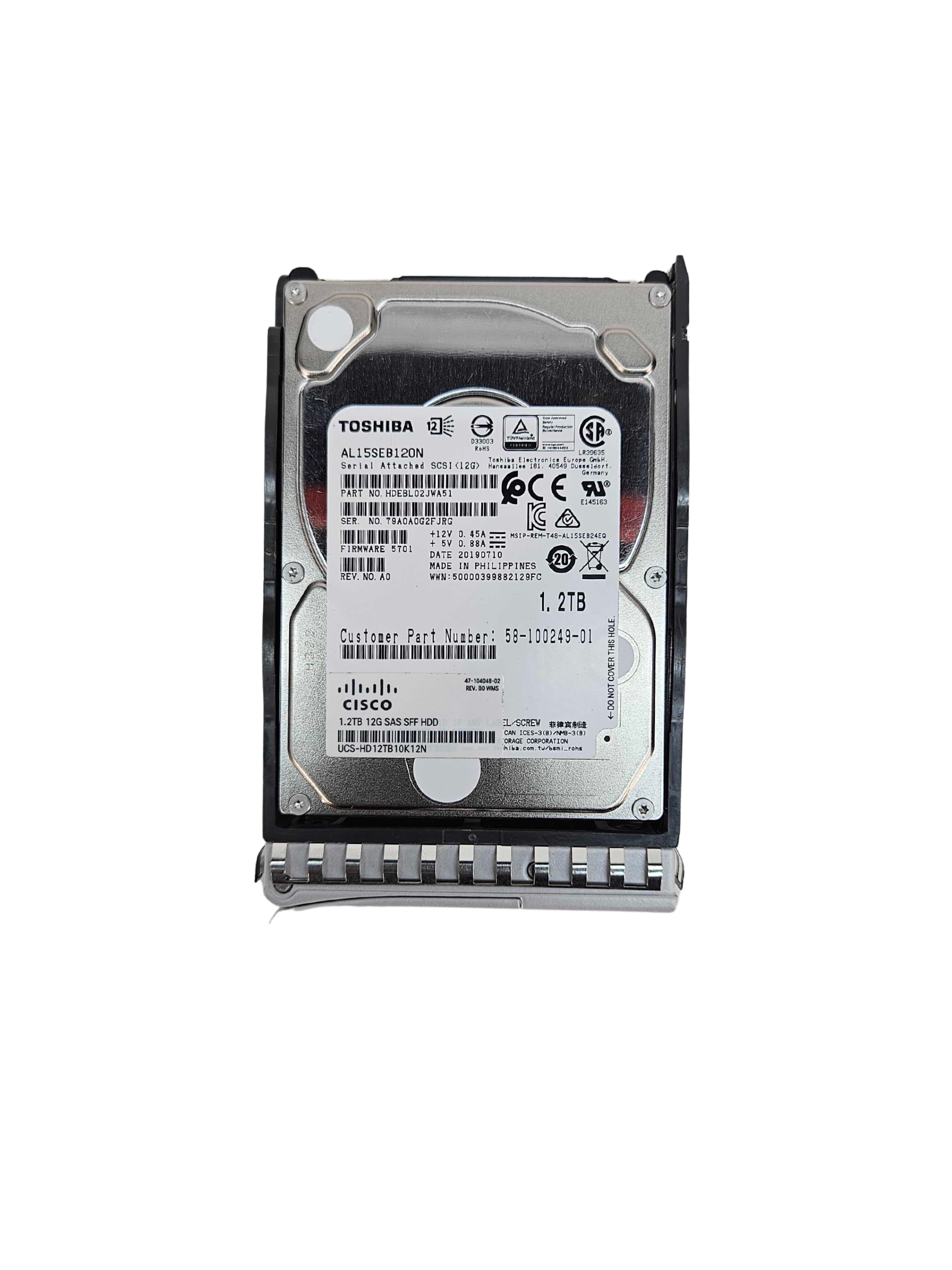 Cisco 1.2TB SAS 12G SFF 2.5" HDD AL15SEB120N HDEBL02JWA51 58-100249-01 UCS-HD12TB10K12N