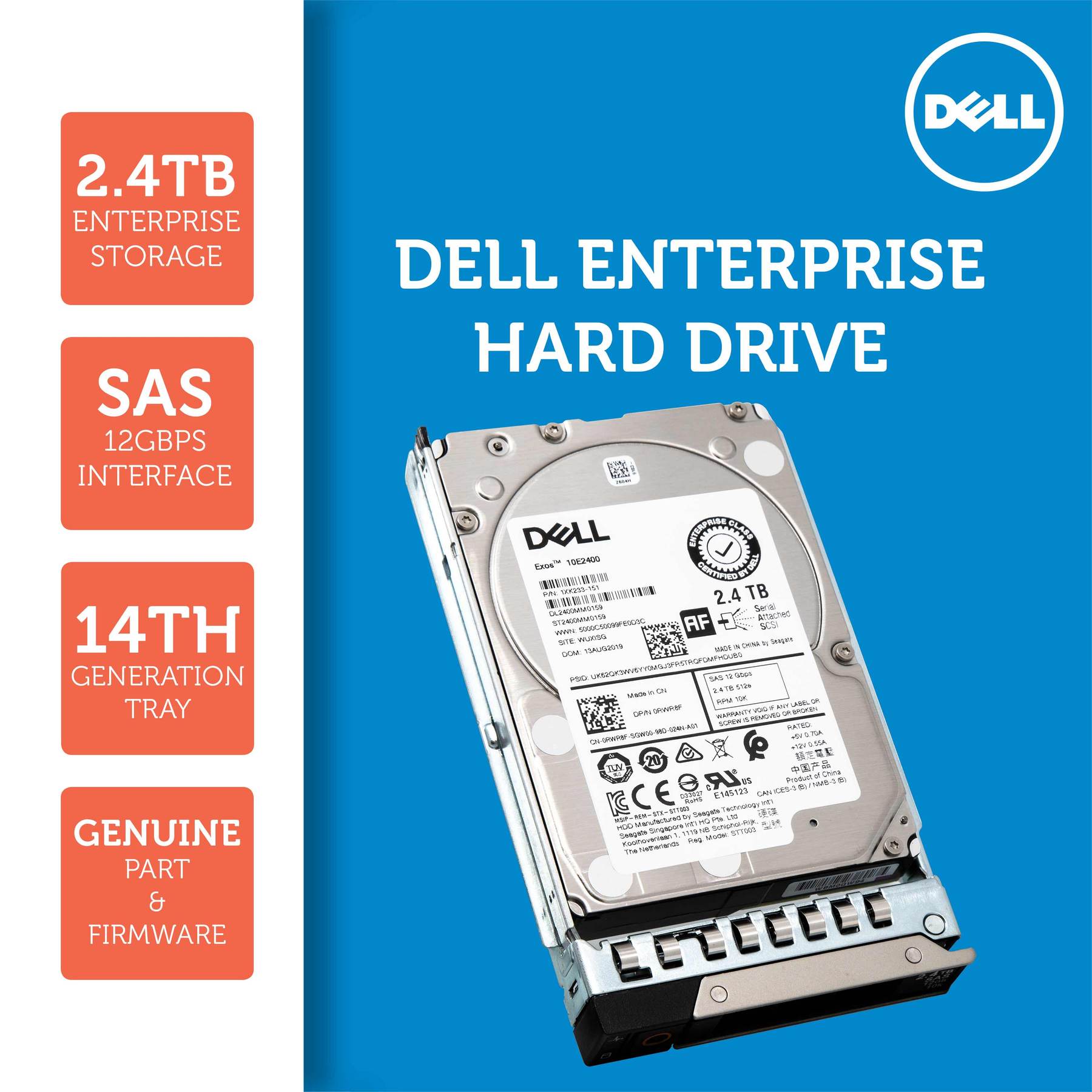 Dell G14 0F9NWJ 2.4TB 10K RPM SAS 12Gb/s 512e 2.5" Hard Drive