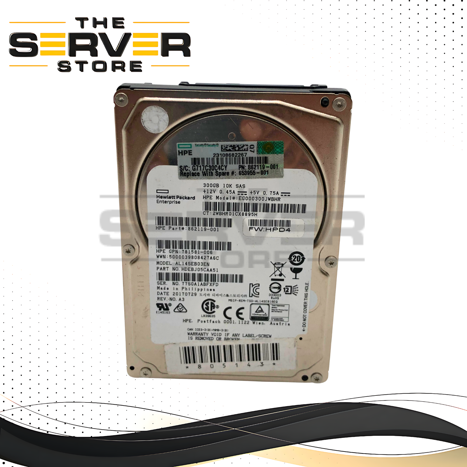 HPE Toshiba 300GB 10K 12G SAS 2.5" HDD SC 862119-001 653955-001 EG000300JWBHR