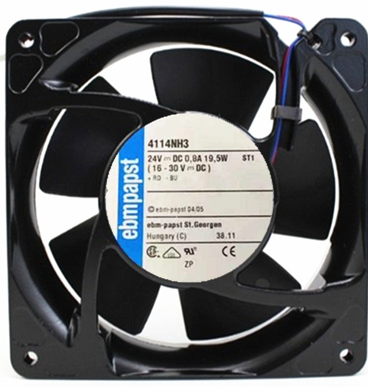 ebm-papst 4114NH3 DC Fans Tubeaxial Fan, 119x119x38mm, 24VDC, 182.4CFM, 19.5W, 65dBA, 6000RPM, Ball