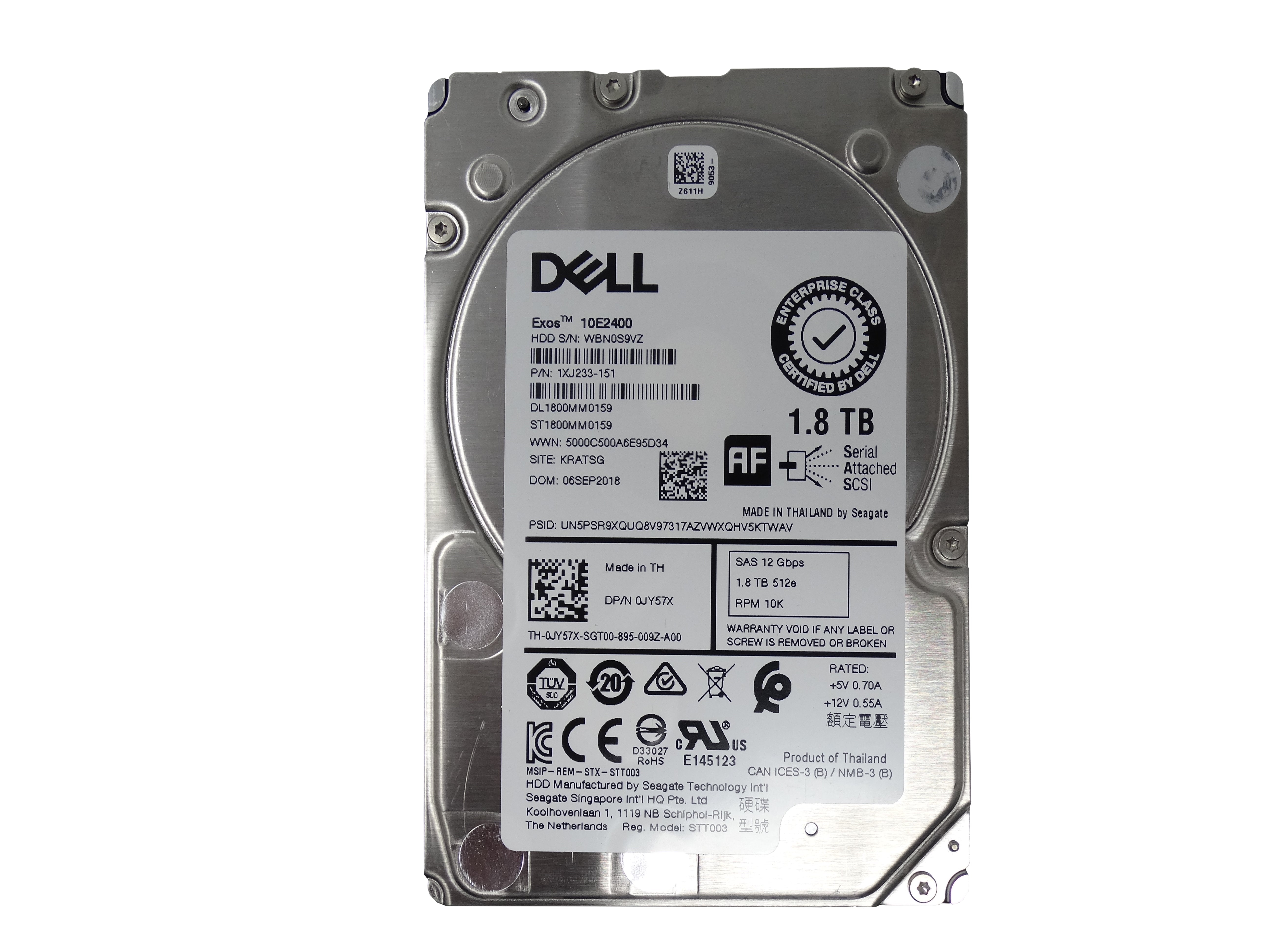 Dell 1.8TB 10K RPM 12Gb/s SAS 2.5'' HDD Hard Drive (JY57X)