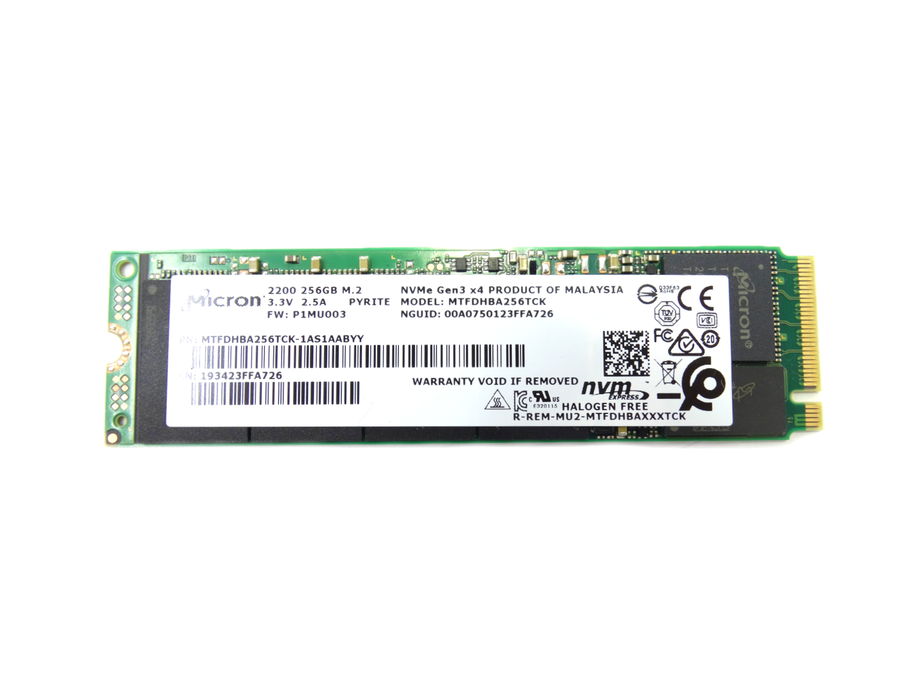 Micron 256GB NVMe 2280 M.2 PCIe Gen 3.0 x4 SSD 2200 MTFDHBA256TCK-1AS1AABYY MTFDHBA256TCK