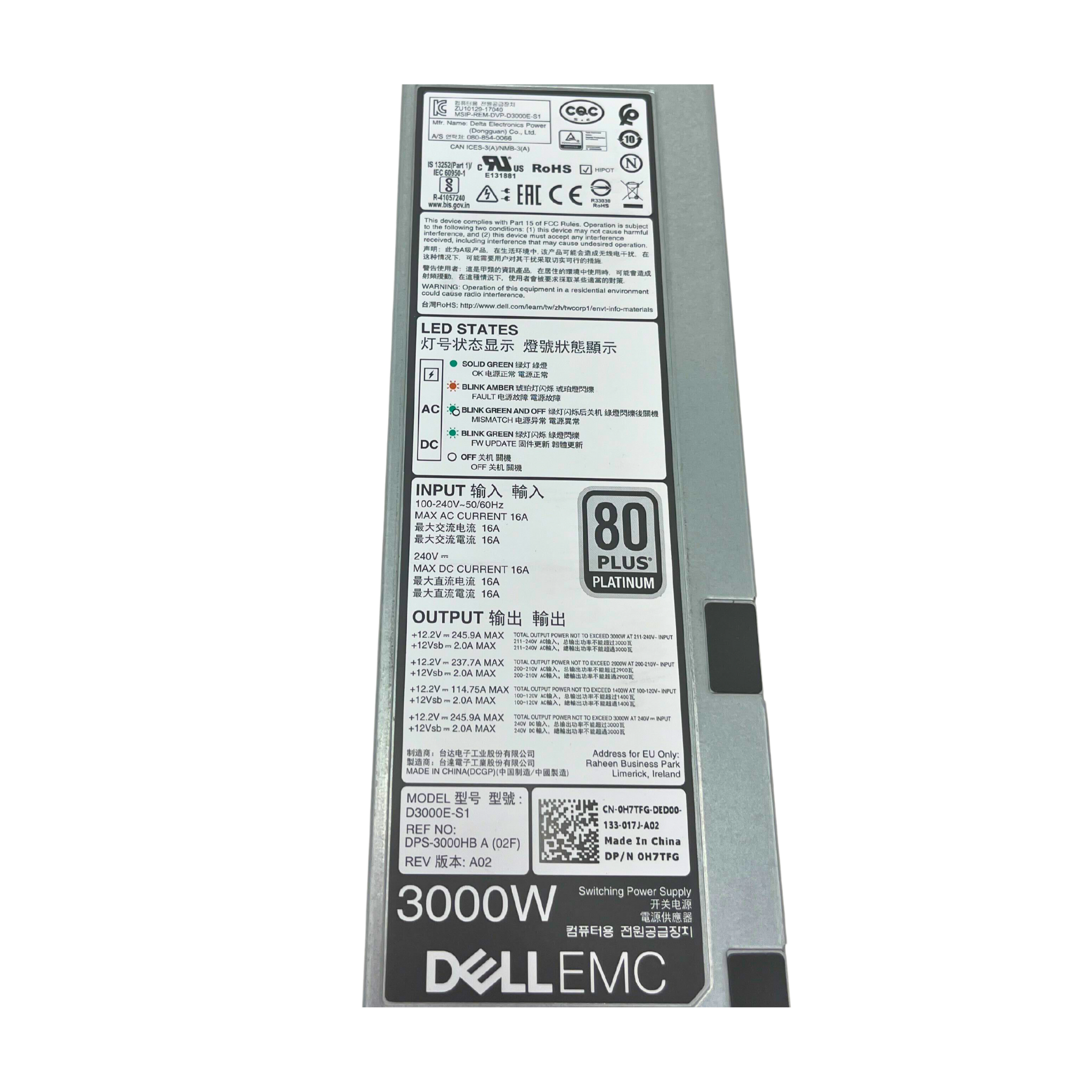 Dell D3000E-S1 Server Power Supply 3000W 0H7TFG H7TFG