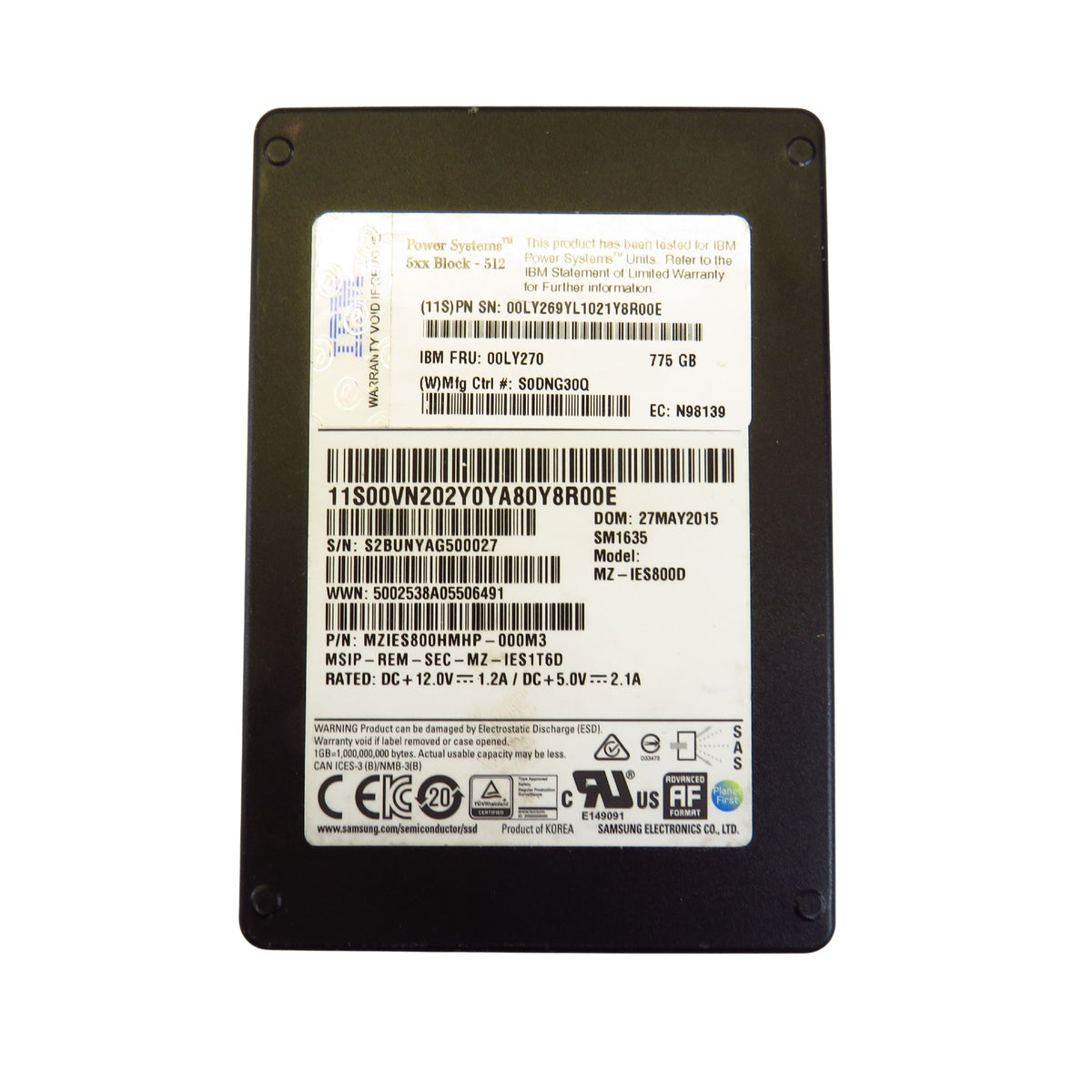 IBM 00LY270 00LY269 775GB 2.5" SAS 12Gbps eMLC SSD Solid State Drive (Refurbished)