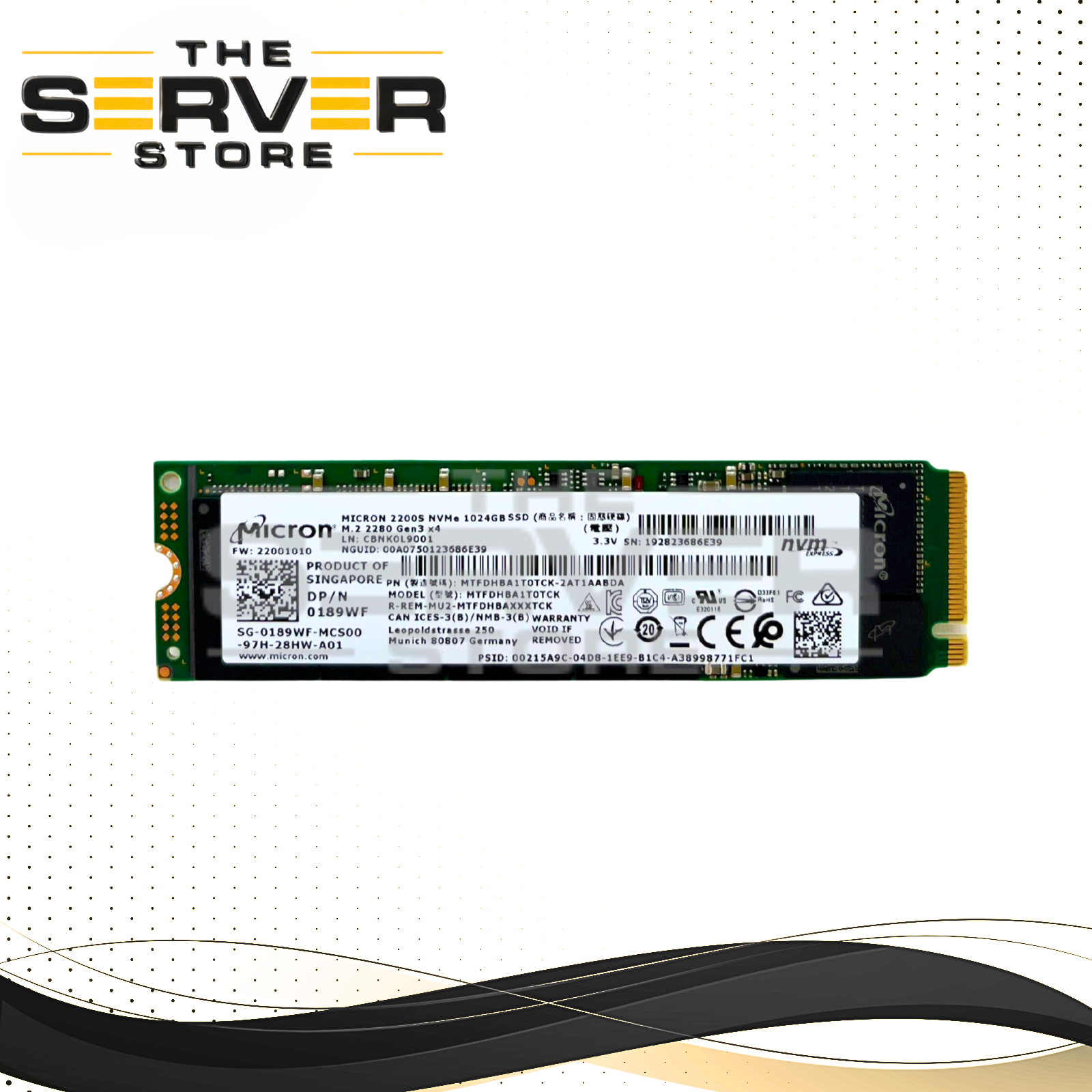 Dell 1TB NVMe 2280 M.2 PCIe Gen 3.0 x4 SSD Micron MTFDHBA1T0TCK 0189WF 189WF