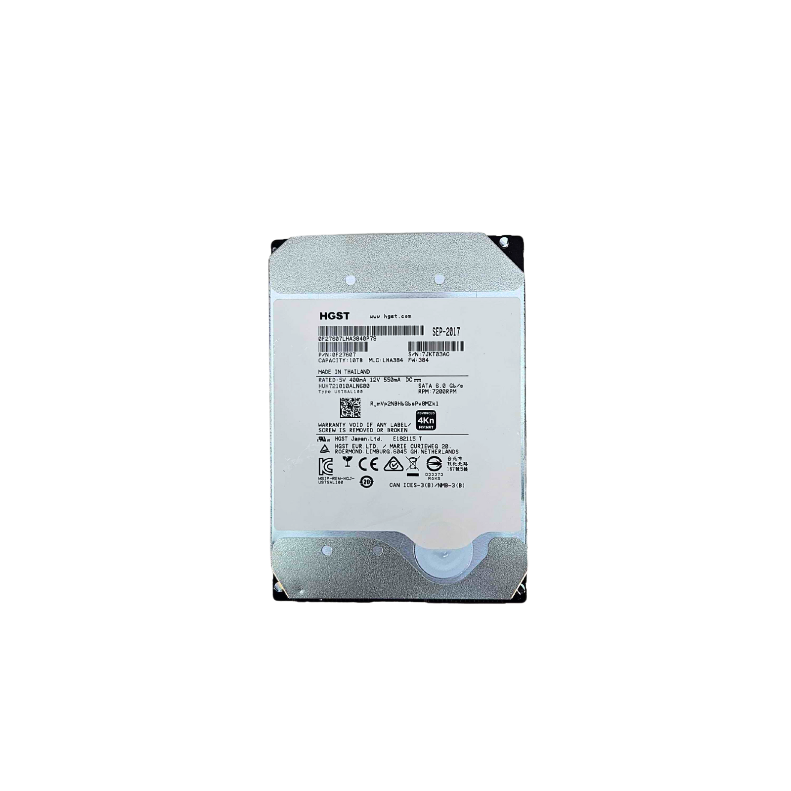 HGST 10TB 7.2K 6Gbps SATA 3.5'' HDD Hard Drive 4Kn (HUH721010ALN600)