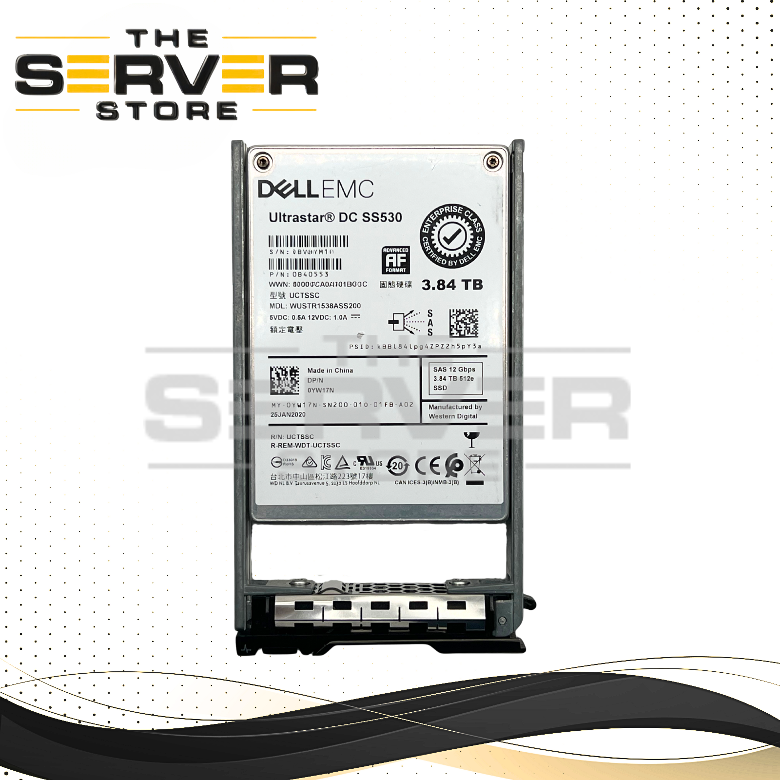 (New Open Box) Dell EMC 3.84TB SAS 12G RI 2.5" SSD WD DC SS530 WUSTR1538ASS200 0YW17N YW17N for Dell PowerEdge Gen 13th 12th 11th Tray
