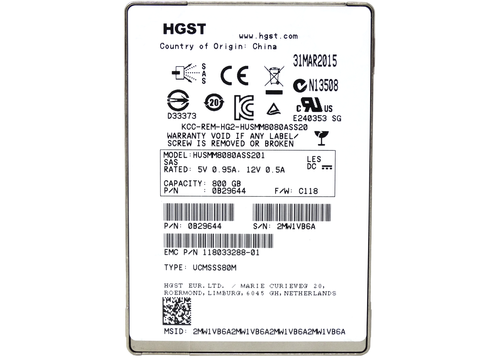 EMC 800Gb 12Gbps SAS 2.5'' Mlc Solid State Drive SSD (HUSMM8080ASS201)