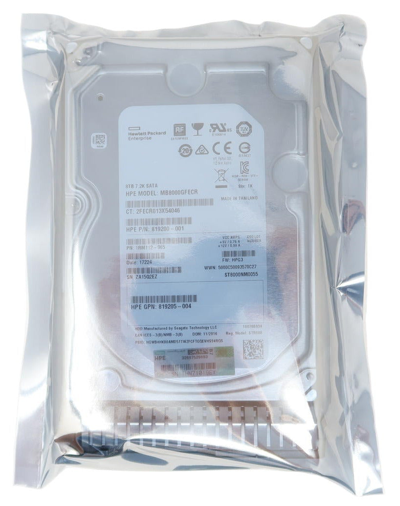 820033-001 819203-B21 HP 8TB 3.5" SATA G8-G10 6Gb/s 7.2K 512e Hard Drive