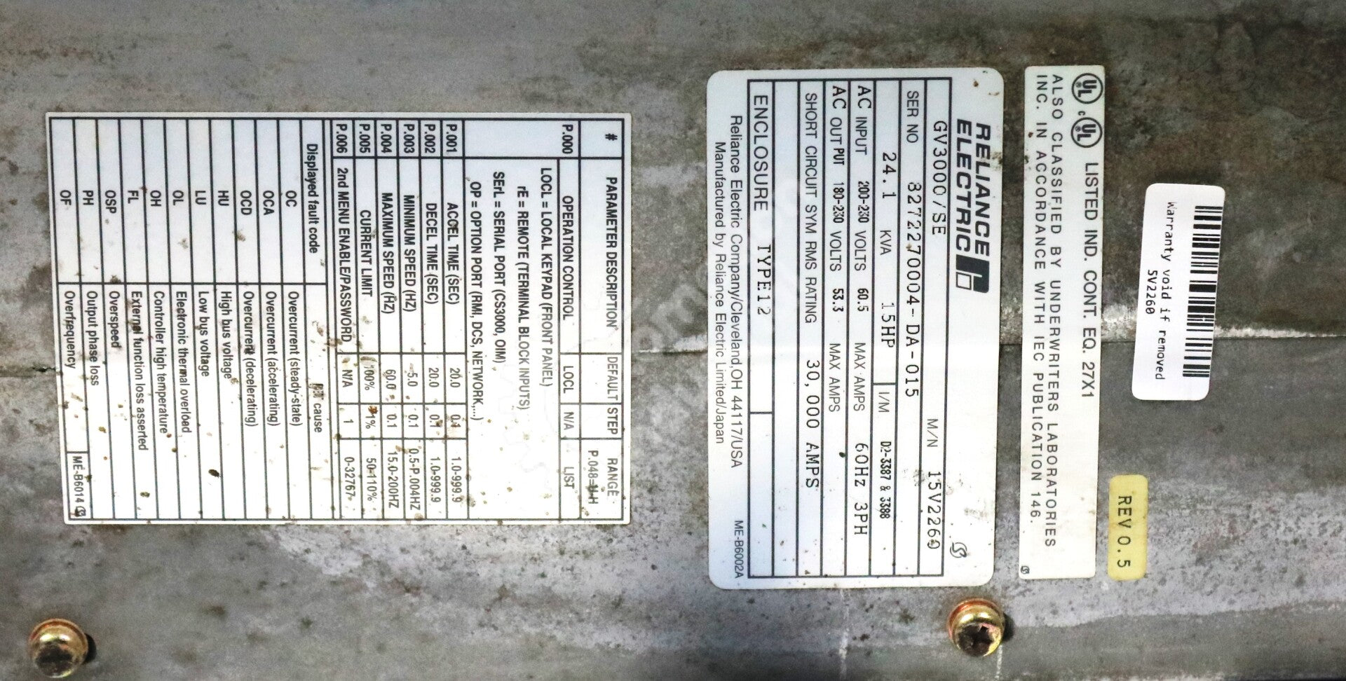 15V2260 By Reliance Electric 3 Phase 15 HP AC Drive