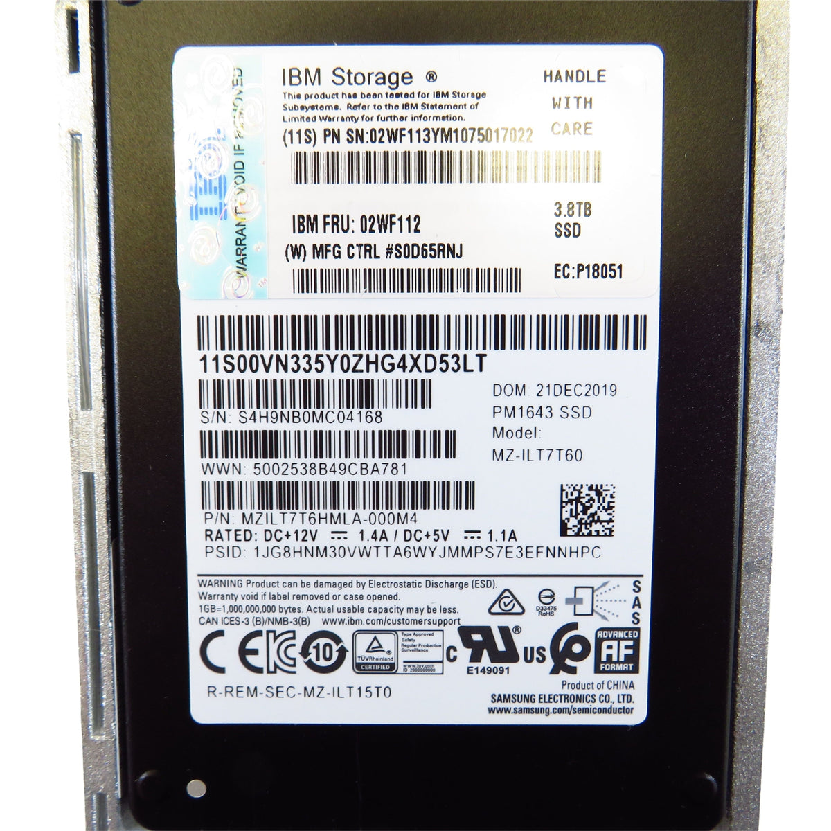 IBM 02WF112 H3I3 3.84TB 2.5" SAS 12Gbps SSD Solid State Drive (Refurbished)