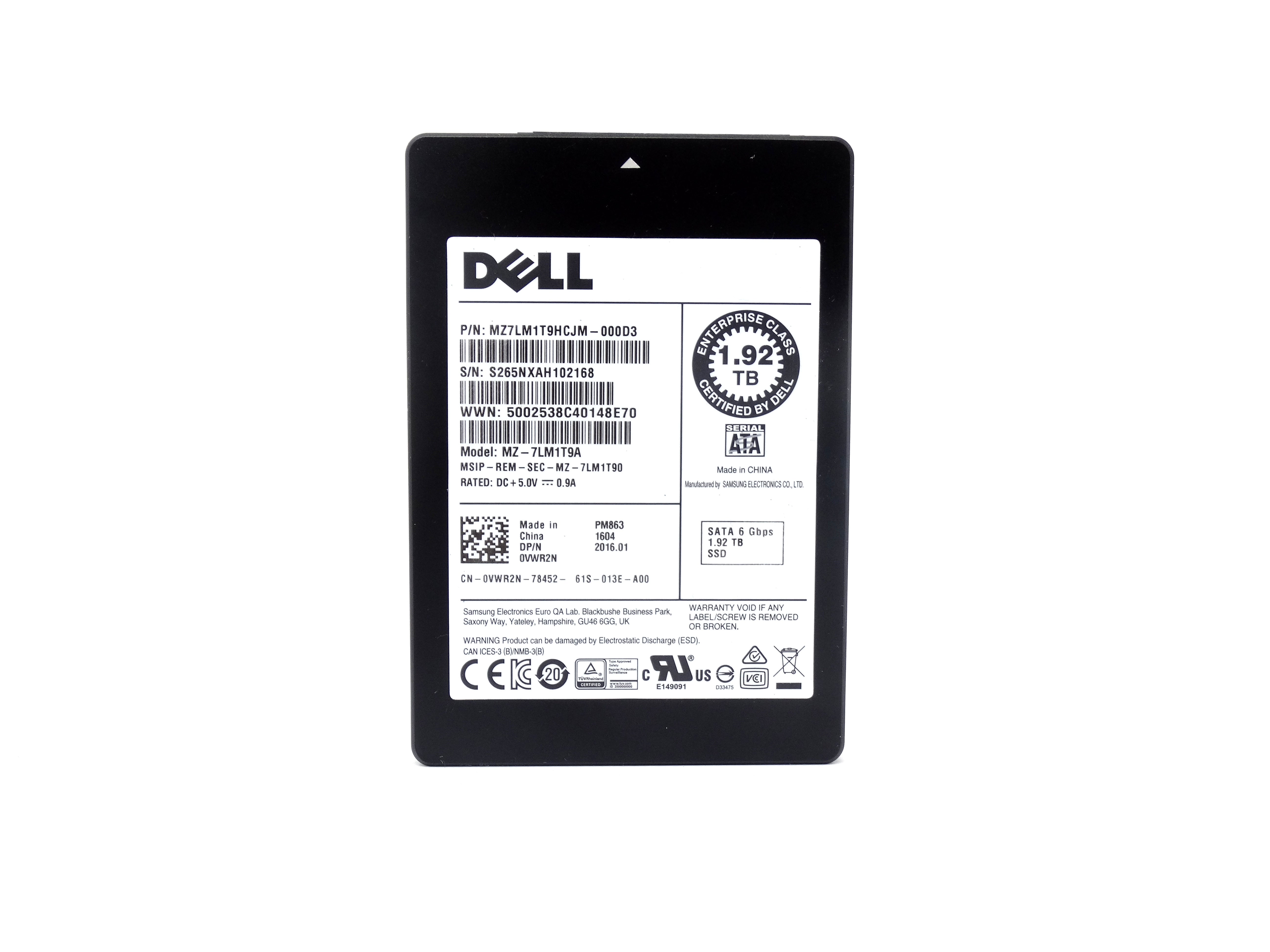 Dell Enterprise PM863 1.92TB 6Gbps SATA 2.5'' SSD Solid State Drive (0VWR2N)