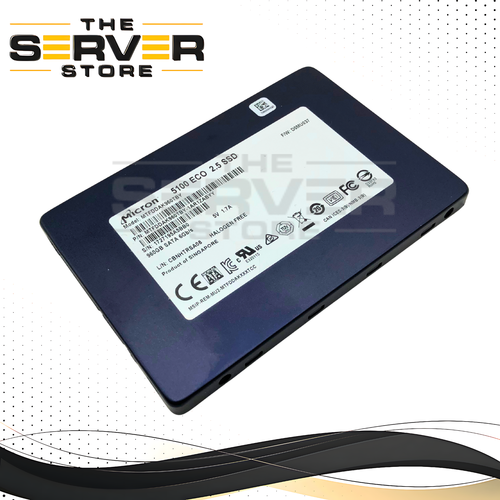 Micron 5100 ECO 960GB SATA 6Gb/s 2.5-inch SFF Read Intensive Enterprise Solid State Drive (SSD). P/N: MTFDDAK960TBY-1AR1ZABYY, MTFDDAK960TBY.