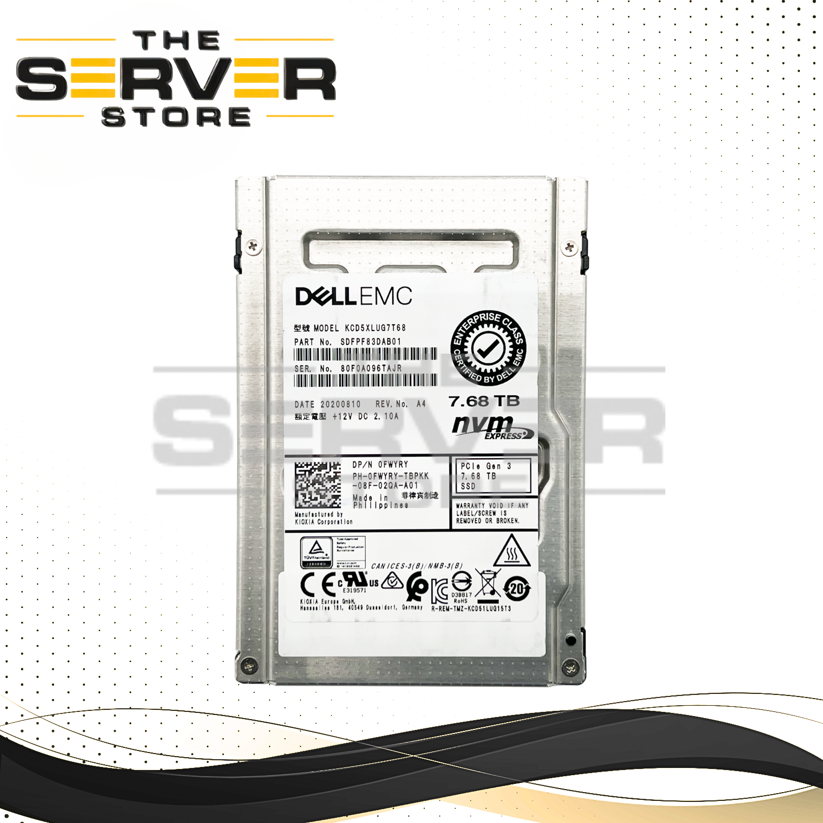 Dell EMC 7.68TB NVMe U.2 PCIe G3 x4 2.5 SSD Kioxia CD5 KCD5XLUG7T68 0FWYRY FWYRY