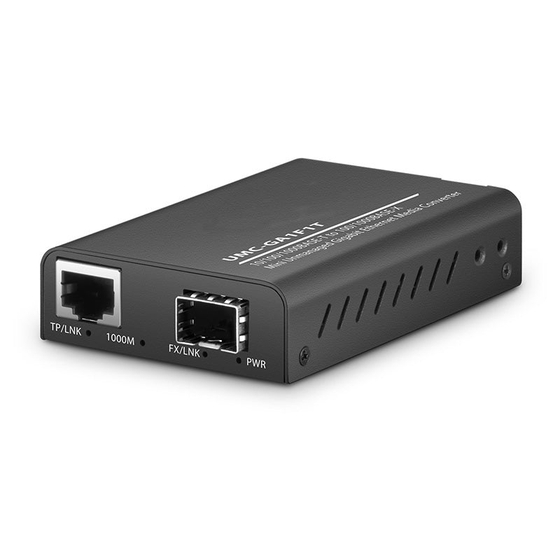 Mini Unmanaged 1x 10/100/1000Base-T RJ45 to 1x 1000Base-X SFP Slot Gigabit Ethernet Media Converter, American Plug Standard