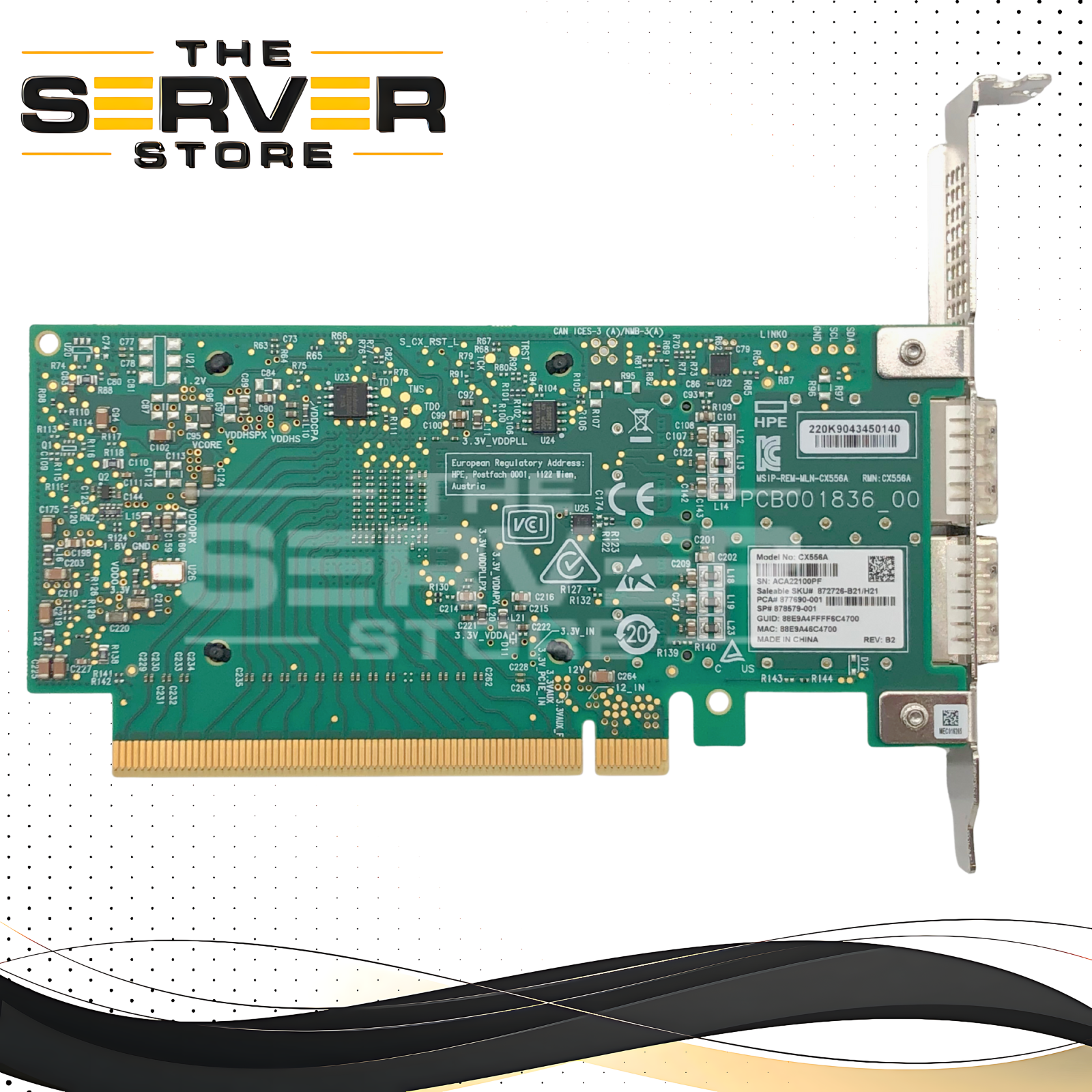 HPE Mellanox ConnectX-5 Dual-Port 100GbE Network Adapter Card, InfiniBand / Ethernet, High-Profile. P/N: 878579-001.