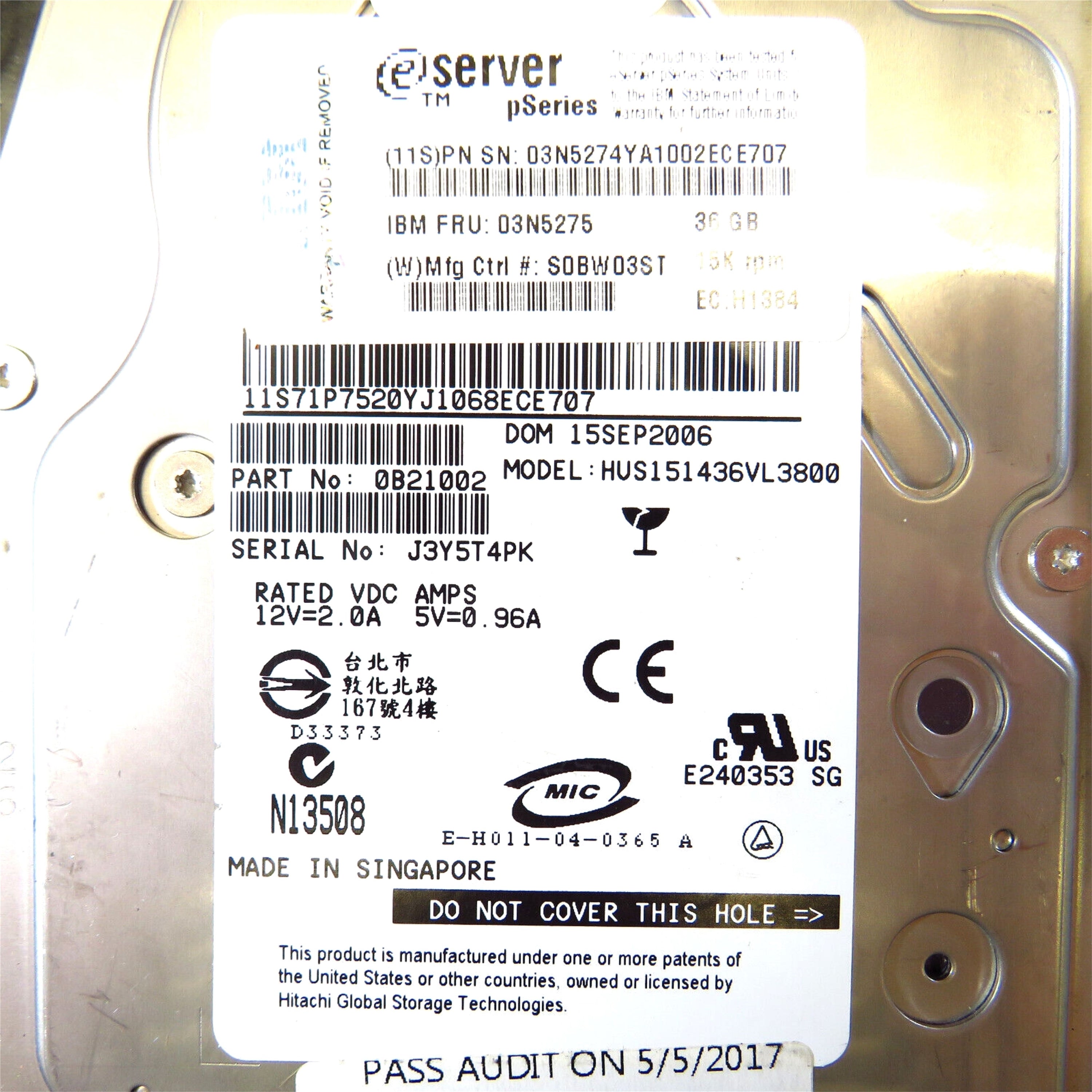 IBM 03N5275 3.5" 36GB 15000RPM SCSI Hard Disk Drive (HDD), Silver (Refurbished)
