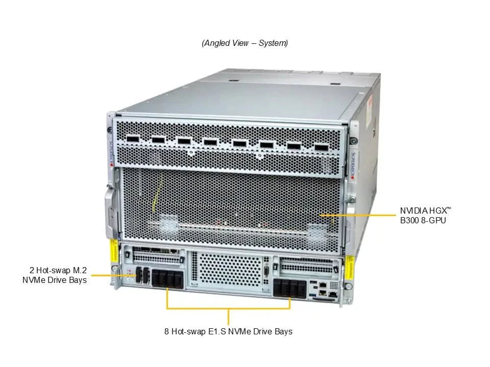 Supermicro AS-8126GS-NB3RT HGX B300 GPU A+ AMD 192cores 6TB DDR5 M.2 NVMe PCIe 5.0 8U Rackmount Server (Pre-Configured)