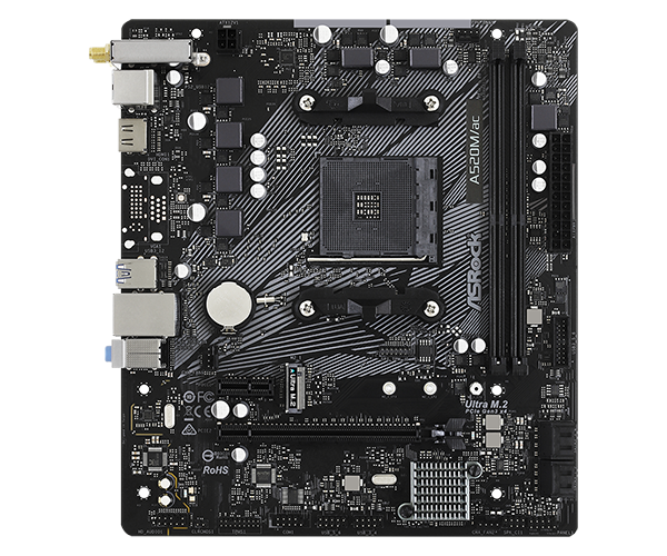ASRock A520M/ac Desktop Motherboard - AMD A520 Chipset - Socket AM4