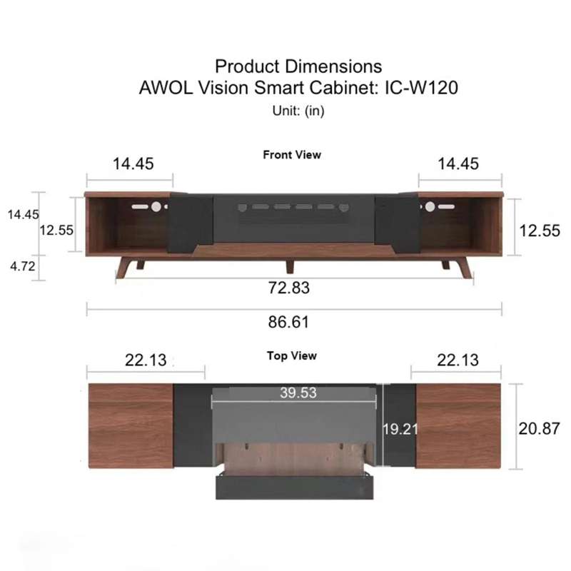 AWOL Vision Smart Cabinet for 120'' Projection, Walnut color