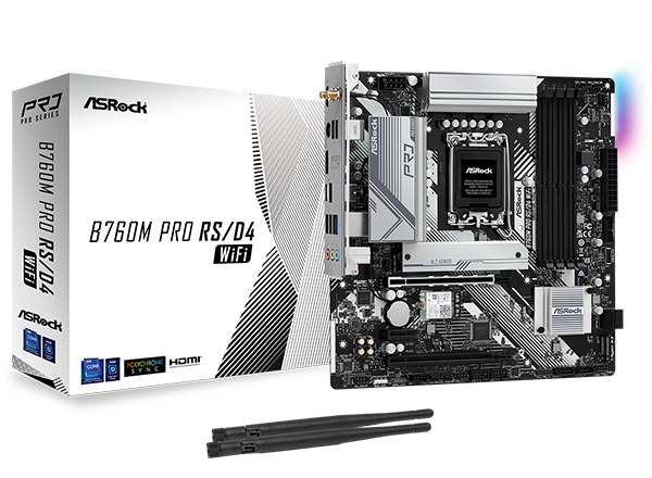 ASRock B760M PRO RS/D4 WIFI Intel LGA1700 4 x DDR4 DIMMs Micro ATX Gaming Desktop Motherboard