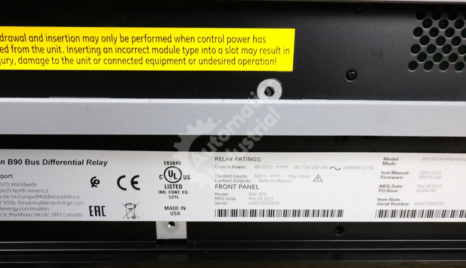 B90-3KH By GE Multilin B90 Bus Differential Relay NSFP (No Modules)