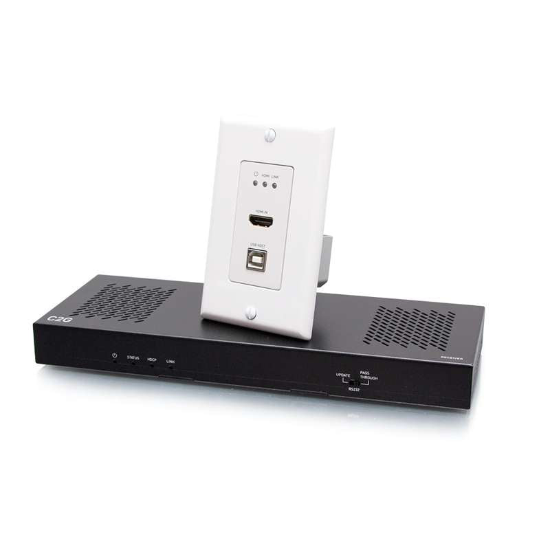 Cables To Go HDMI HDBaseT + USB-B and RS232 over Cat Extender Single Gang Wall Plate Transmitter to Box Receiver - 4K 60Hz
