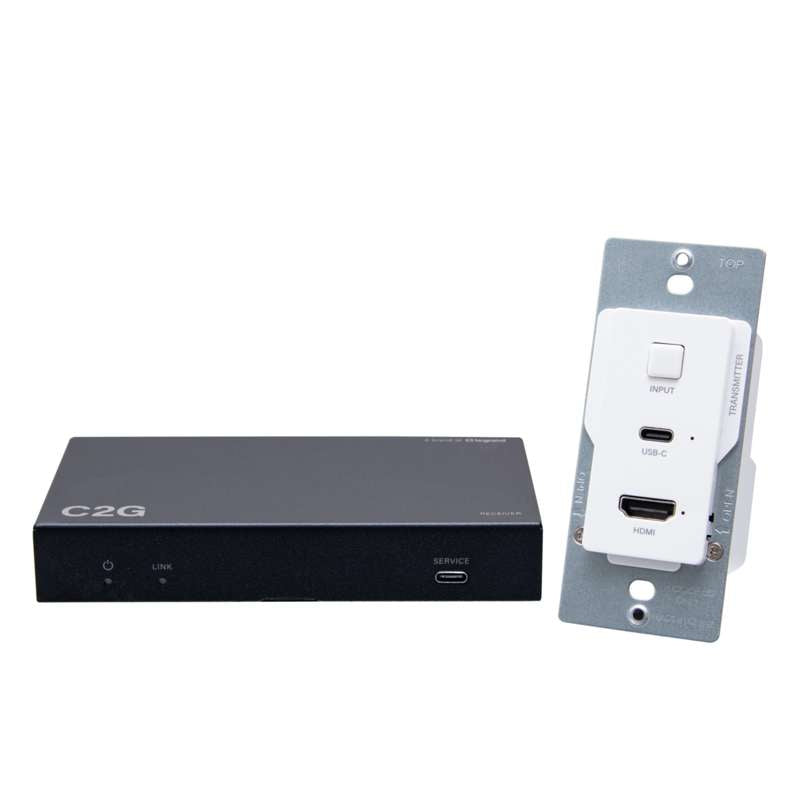Cables To Go HDMI HDBaseT + USB-C Data and Video Over Cat Extender Wall Plate Transmitter to Box Receiver - 4K
