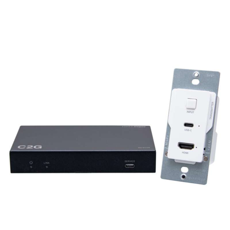 Cables To Go HDMI HDBaseT + USB-C Data and Video Over Cat Extender Wall Plate Transmitter to Box Receiver - 4K