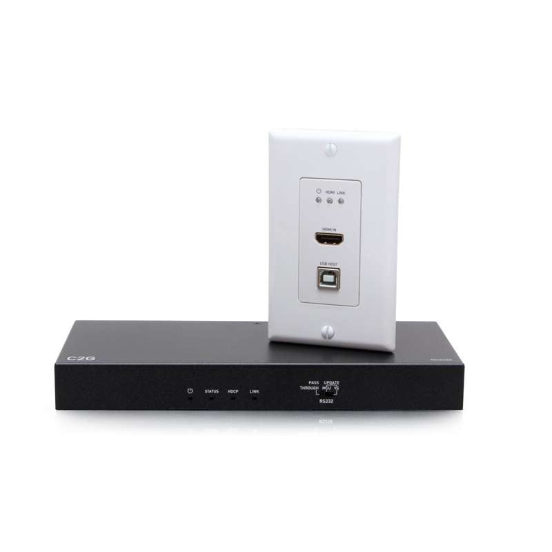Cables To Go HDMI HDBaseT + USB-B to A and RS232 Over Cat Extender Single Gang Wall Plate Transmitter to Box Receiver - 4K 60Hz (TAA Compliant)