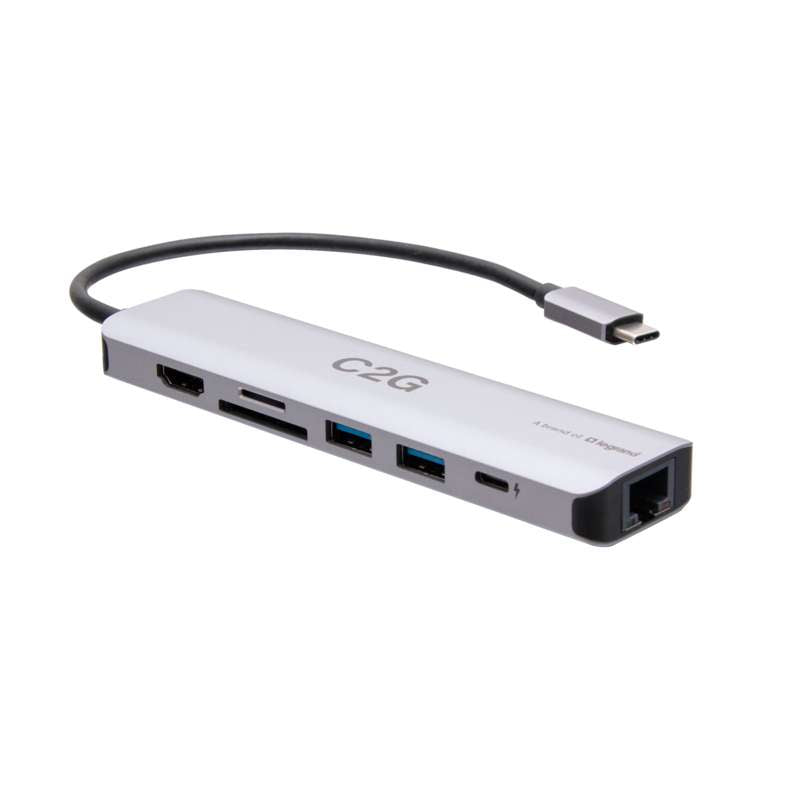 Cables To Go USB-C to HDMI, USB-A, SD Card Reader, Ethernet, and USB-C Mini Docking Station 4K 60Hz-Gray