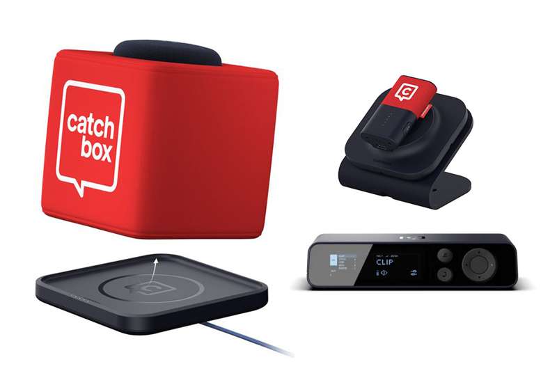 Catchbox Plus System with 2 channel Hub DSP receiver with Networking and DANTE, 1 Cube, 1 Clip incl chargers, Standard - Red