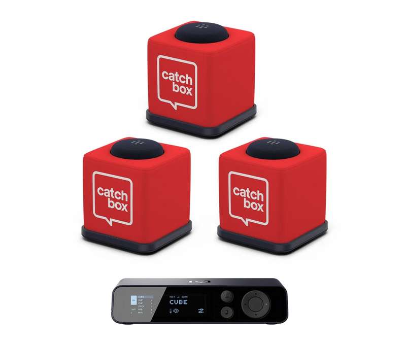 Catchbox Plus System with 4 channel Hub DSP receiver with 3 Cube incl chargers, Standard - Red