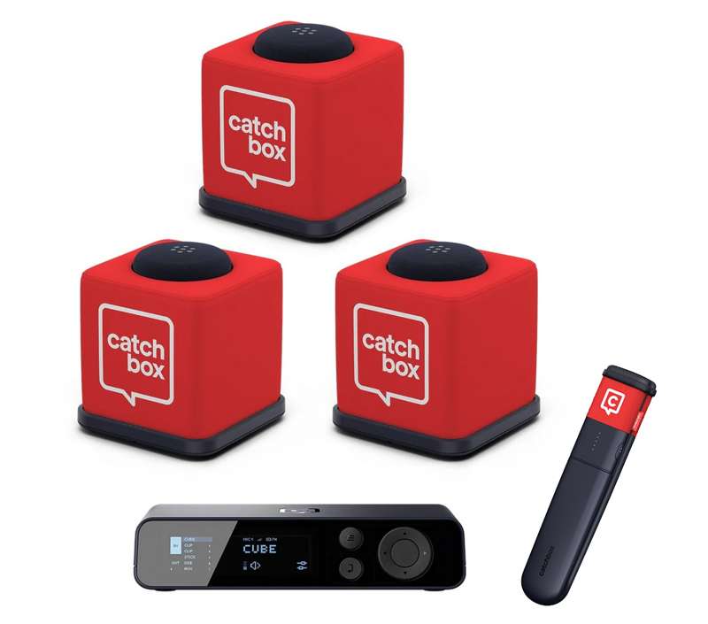Catchbox Plus System with 4 channel Hub DSP receiver with 3 Cube, 1 Stick incl chargers, Standard - Red