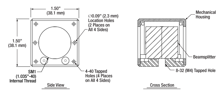 T-CCM1-BS014/M - 30 mm Cage Cube-Mounted Non-Polarizing Beamsplitter, 700 - 1100 nm, M4 Tap