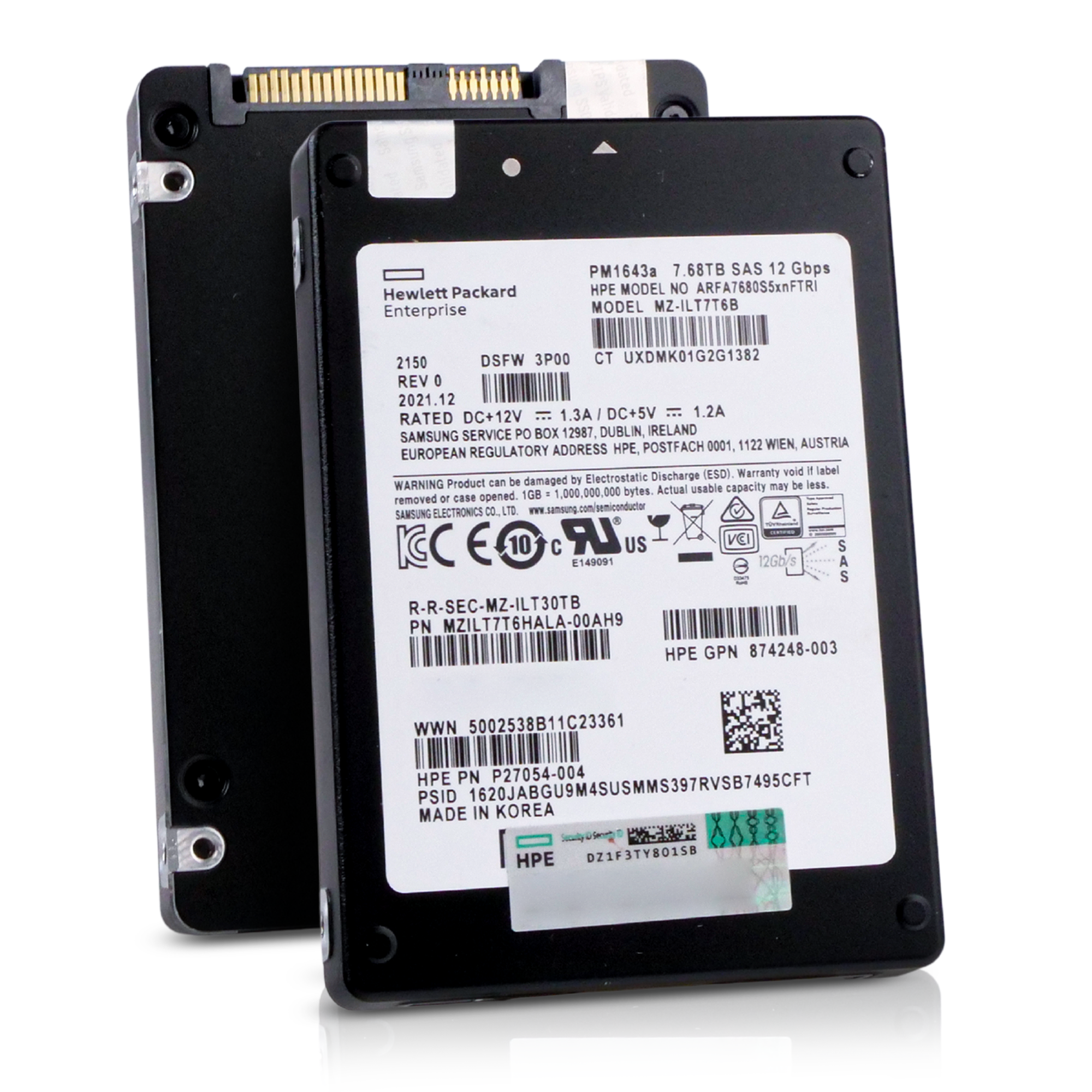 HP/Samsung PM1643a MZILT7T6HALA 7.68TB 1 DWPD SAS 12Gb/s 3D TLC 2.5in Refurbished SSD