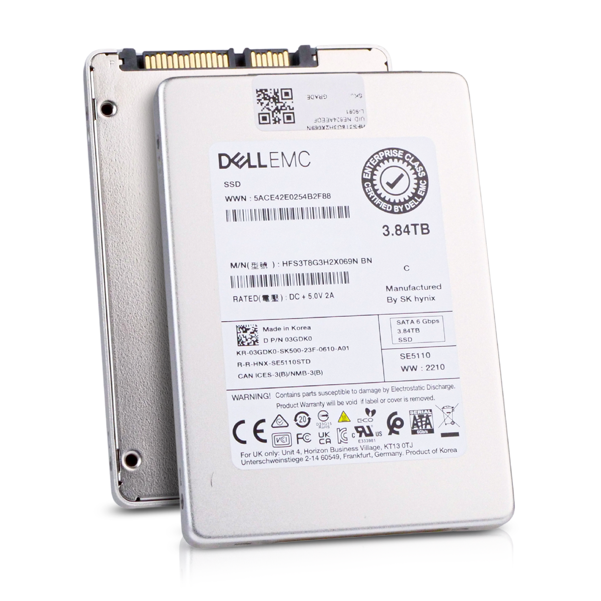Dell/SK Hynix SE5110 HFS3T8G3H2X069N 3.84TB 1 DWPD SATA 6Gb/s 3D TLC 2.5in Read Intensive Refurbished SSD