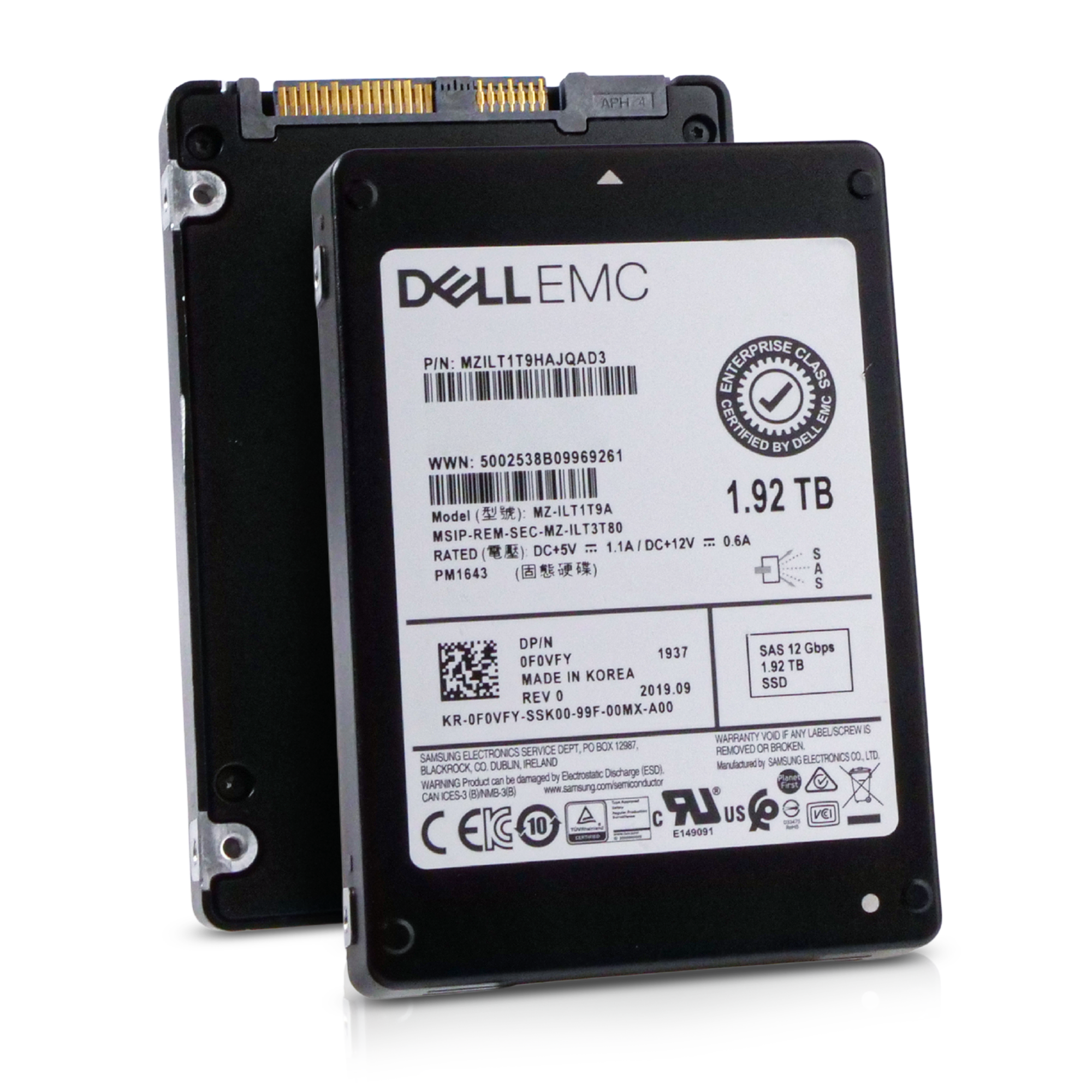Dell/Samsung PM1643 MZILT1T9HAJQAD3 1.92TB 1 DWPD SAS 12Gb/s 3D TLC 2.5in Refurbished SSD