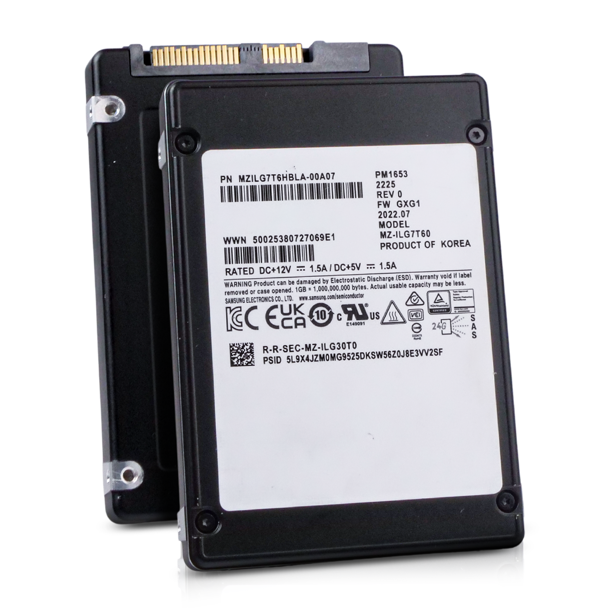 Samsung PM1653 MZILG7T6HBLA 7.68TB 1 DWPD SAS-4 24Gb/s 3D TLC 4Kn 2.5in Refurbished SSD